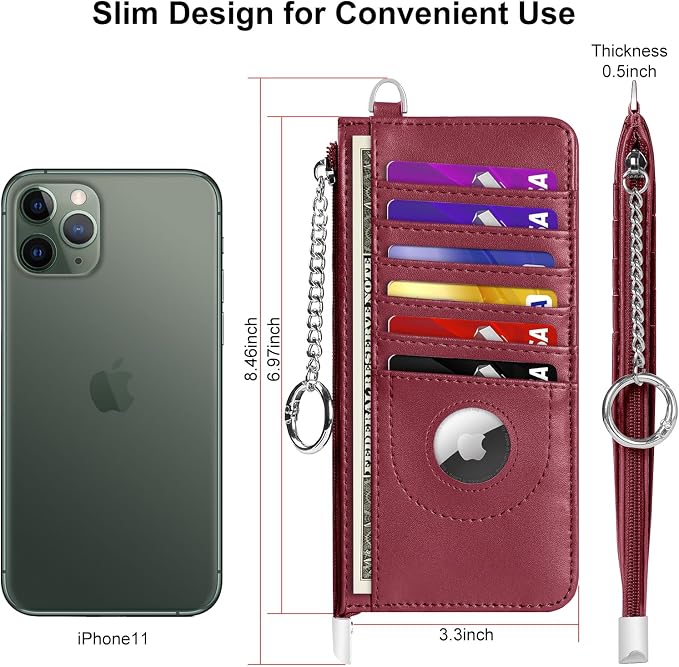 RFID Blocking Slim Credit Card Holder Wallet with Zipper Money Pocket & Keychain, Slim Airtag Wallet for Men Women - Image 10