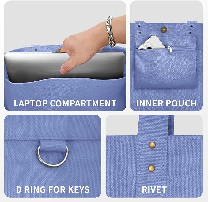 HOMESPON Large Canvas Tote Bag, Magnetic Work Laptop Pack for Women | Everything Bag, Multi Pockets, Internal Laptop Sleeve - Image 5