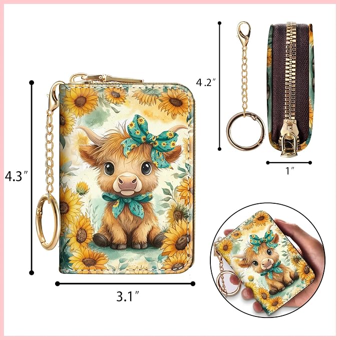 Blusabaca RFID Credit Card Holder Small Women Travel Wallet, Highland Cow | Removable Keychain, Case with Zipper, Vegan PU Leather, Cash Coin Pocket, Business Accordion Purse, Ladies Female Gift - Image 4