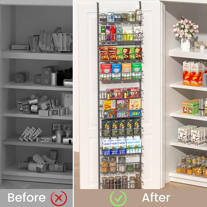 ElegantArray 10-Tier Pantry Door Organizer, Deep Gray | Over The Door Pantry Organizer Rack and Storage, Hanging Spice Rack Shelves Door, Home Office Laundry Room Bathroom & Kitchen - Image 5
