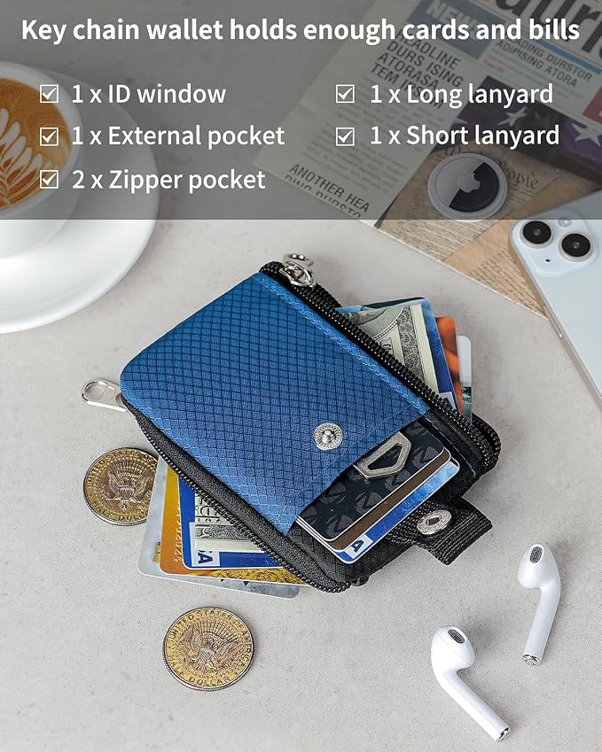 Artpaxy Minimalist Wallet For Mens Womens, Keychain RFID Blocking Zipper Small Wallet with ID Window 2 Lanyards,Water Resistant Travel Cash Card Coin Case Boys Girls - Image 5