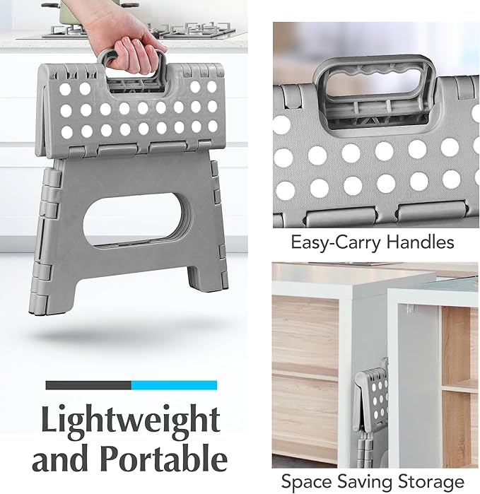 Handy Laundry Folding Step Stool 9 Inch, Grey, Non-Slip Holds 300 lbs | 9 Inch, Grey, Foldable Collapsible Step Stool, Non-Slip, Holds 300 lbs, Kitchen Bathroom Bedroom, Adults - Image 6