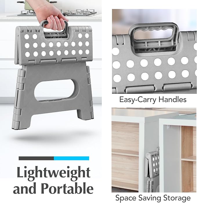 Handy Laundry Folding Step Stool 9 Inch 2-Pack, Grey, Holds 300 lbs | 2-Pack, 9 Inch, Grey, Foldable Collapsible Step Stool, Non-Slip, Holds 300 lbs, Kitchen Bathroom Bedroom, Adults - Image 6
