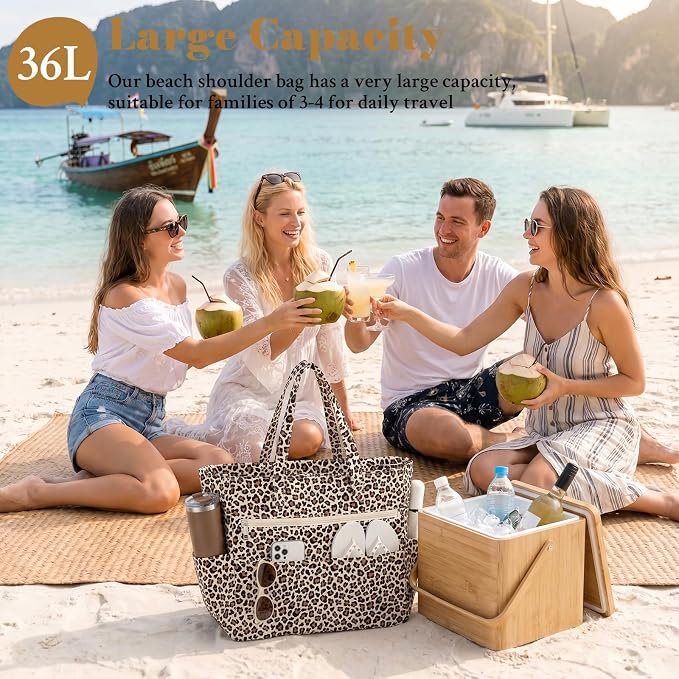 Large Beach Bags for Women, Waterproof Sandproof Beach Tote Bags Swim Pool Bags with Zipper & Wet Pocket Family - Image 6