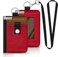 Minimalist RFID Blocking Small Wallet with ID Window,WaterResistant Zip Id Case Wallet with Lanyard Keychain for Cards,Cash,Travel,Women,Men (Red/Brown) by CCUMI