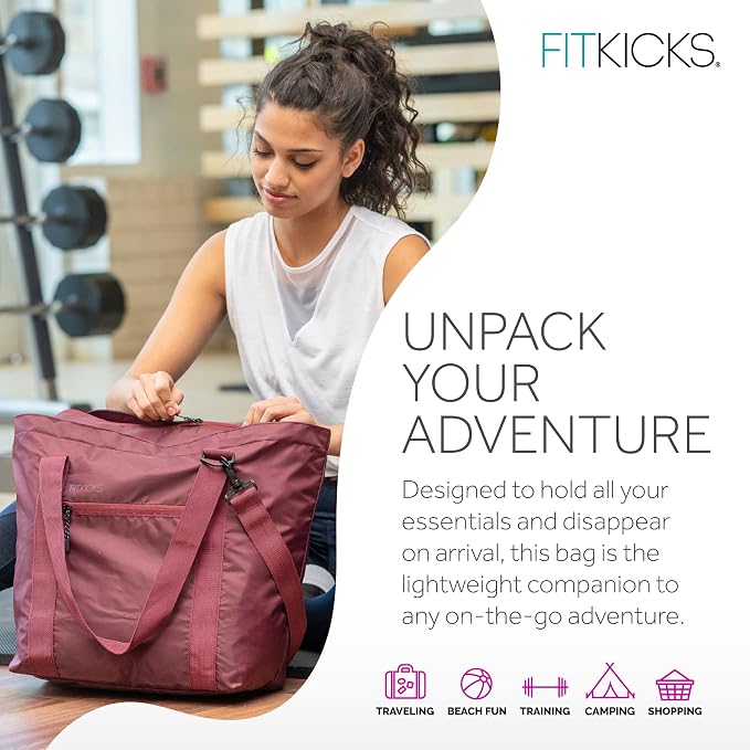 FITKICKS Hideaway Packable Duffle, Large Duffle Bag for Travel, Burgundy - Image 7