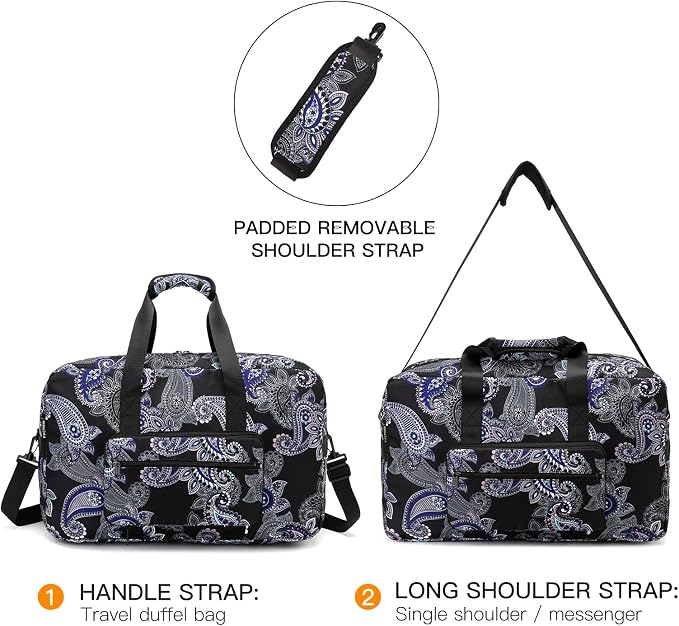 F.FETIVIN Weekender Bag Carry On Travel Duffle Bag Medium Overnight Bag for Women(Black Paisley) - Image 6