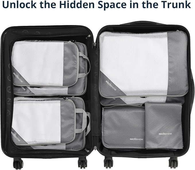 Compression Packing Cubes 8 Set, Compressible Space-Saving Packing Cubes for Travel - Compression Bags, Luggage Organizer, Travel Essentials for Women, Beige - Image 6