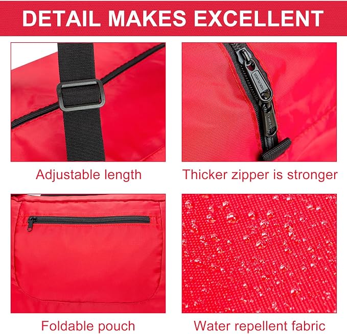HOLYLUCK Foldable Travel Duffel Bag Luggage Great for Gym -55L, Red - Image 4