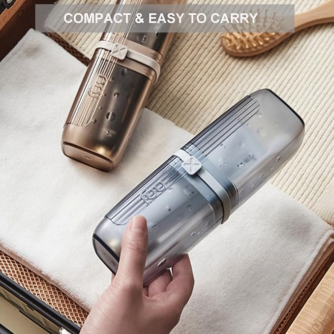 Travel Toothbrush Holder, 2-in-1 Toothbrush Case with Rinse Cups | Toothbrush & Toothpaste Travel Case, Compact & Portable for Camping, Trips, Dorm, Fits Manual & Electric Toothbrushes - Image 4