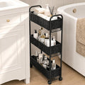 Utility Slim Storage Cart,3-Tier Rolling Kitchen Office Laundry Room Cart,Mobile Shelving Unit Organizer for Living Room Bathroom Baby Diaper Narrow Places (Black, 3 Tiers-7.1 inch (W)) by FOCHIERF