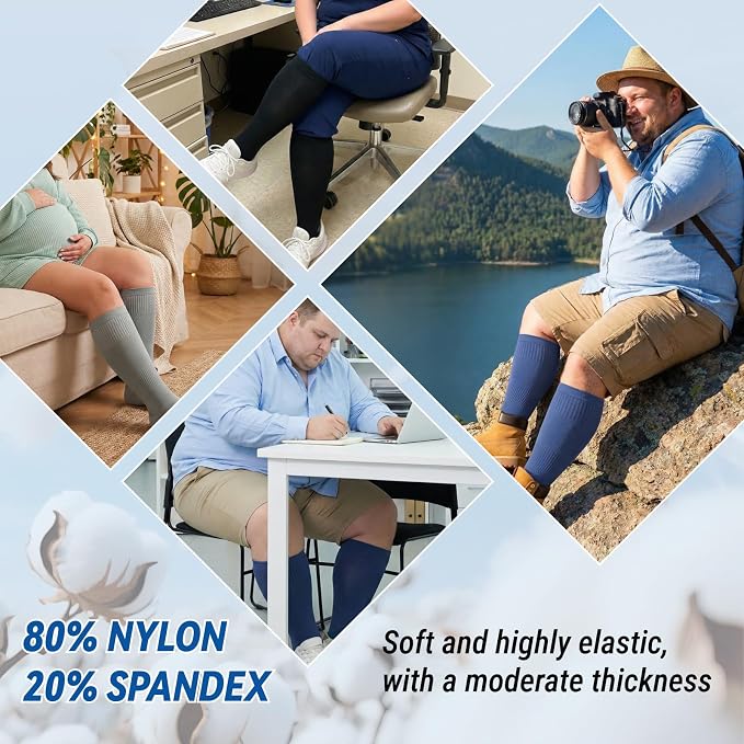 3 Pairs Plus Size Compression Socks for Women Men Wide Calf | 20-30mmHg Graduated Compression for Flying, Travel, Nurses & Pregnancy(S/M-7XL) - Image 4