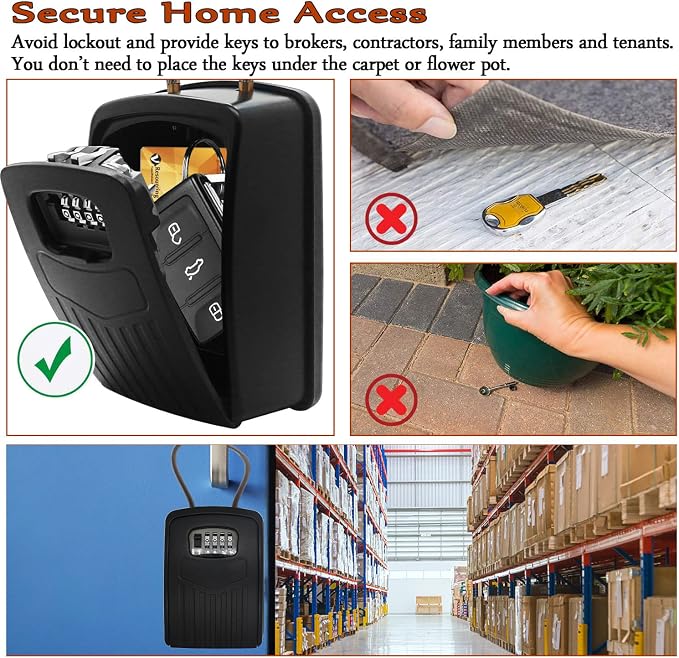 V·RESOURCING Extra Large Key Storage Security Lock, 4-Digit Re-settable Combination Lock Box with Removable Chain – Heavy Duty Zinc Alloy for Home, Office, Garage, Outdoor Use (Inside: 11.2x9.7x4.4cm) - Image 9