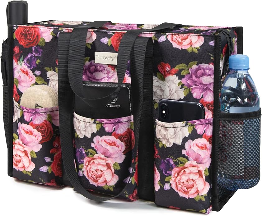 TOPDesign Utility Water Resistant Tote Bag with 13 Pockets, Top Zipper Closure & Thick Bottom Support, for Working Women by TOPDesign