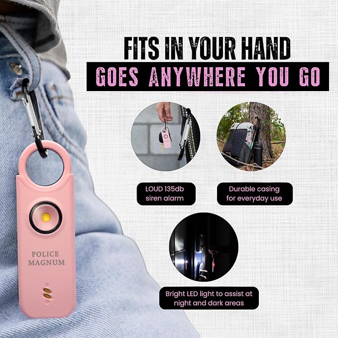 Police Magnum Personal Safety Alarm & Pepper Spray Combo Self Defense Pack for Women- Loud 135db Siren with Light & Max Strength Flip Top Pepper Spray Protection - Image 3
