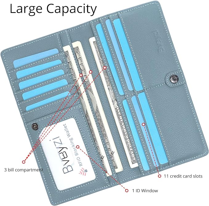 Bveyzi Ultra Slim Thin Leather RFID Blocking Credit Card Holder Bifold Clutch Wallets for Women - Image 3