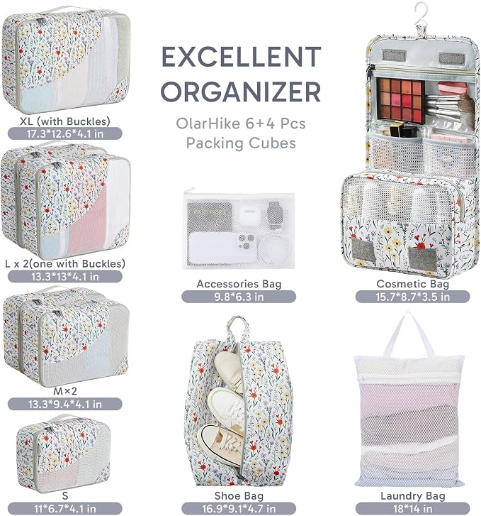 OlarHike 10 Set Packing Cubes for Travel,Gifts for Women Mom,Anti-Tearing Suitcase Organizer,with Over 1000 pcs Mesh Holes,Vacation Essentials & Accessories for Cruise Ship - Image 2