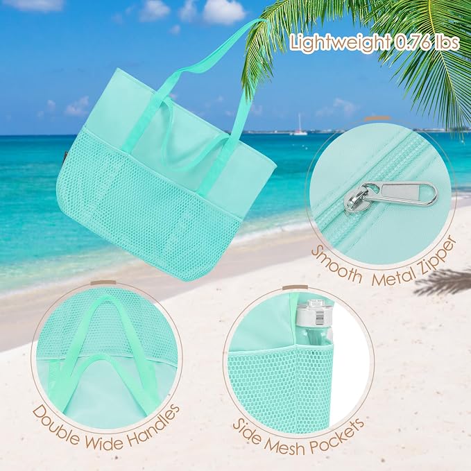 KABAQOO Large Beach Bag Waterproof Sandproof Tote Bag for Women with Zipper & Mesh Pockets for Pool Swim Travel Everyday | waterproof - Image 7
