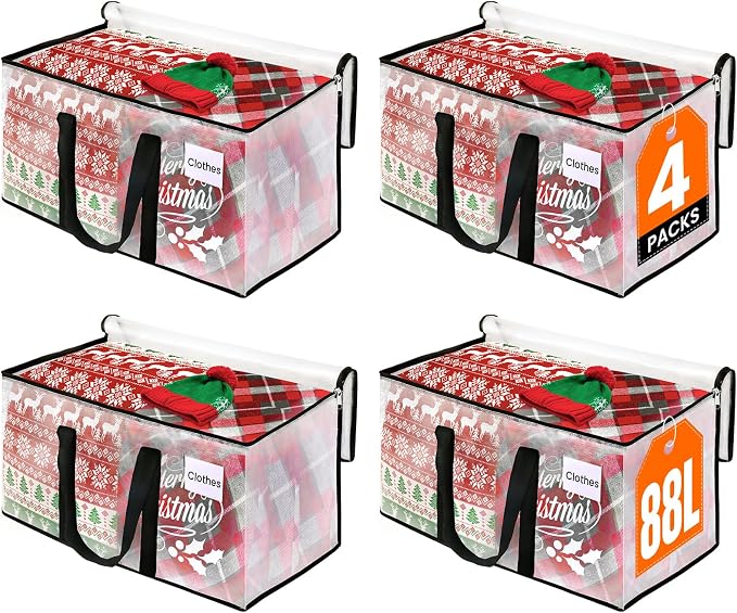 RoomHacks Moving Bags, Heavy Duty Large Storage Bags, 88L, 4 Pack, Clear | Water-Resistant Packing Bags with Reinforced Handles & Dual Zippers, Foldable Storage Totes for Dorm Move & Home Organization by RoomHacks