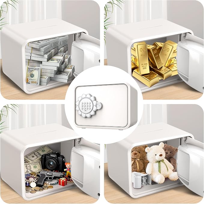 Mini Safe Box, Small Digital Security Safe Box with Keypad Lock, Small Safes for Kids with Auto Door/Coin & Bill Slot – for Cash, Jewelry & Valuables, Home/Office/Hotel Use, 6.5"D×9.3"W×7.1"H (White) - Image 9