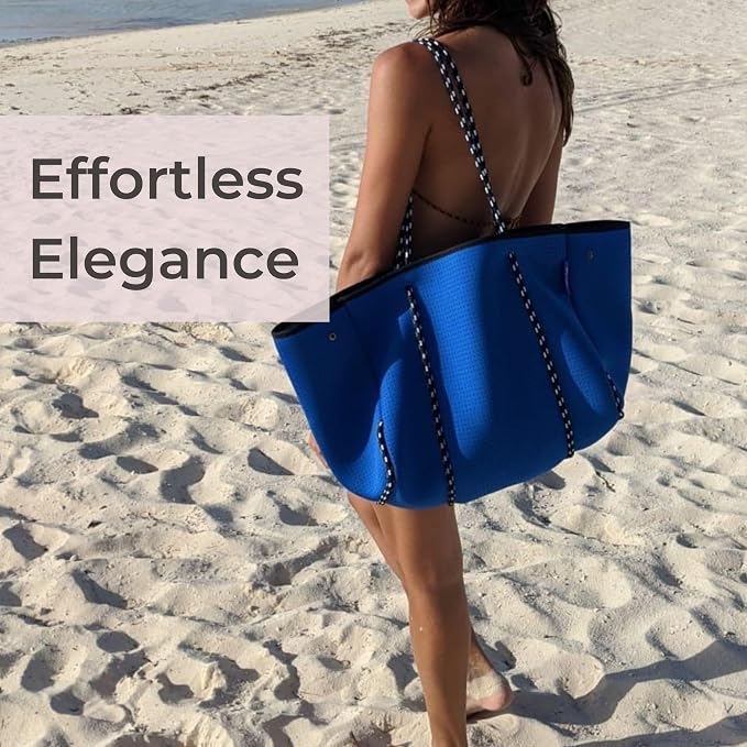 POPUPS Large Neoprene Tote Bag for Women - Everyday Designer Handbag for Travel Work and Beach with Pockets and Zipper Pouch - Image 8
