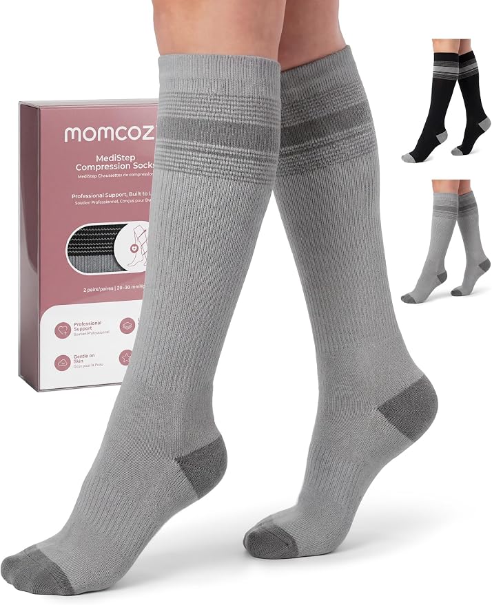 Momcozy Medical Grade Compression Socks, 20-30 mmhg & FDA Registered | FDA Listed Class I Medical Device • 20–30 mmHg Graduated Compression • Made with LYCRA Fiber• 2Pairs by Momcozy