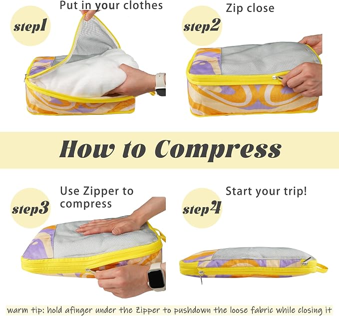 7 Pcs Compression Packing Cubes Travel for Suitcases, Luggage Organizer Washable Storage Bags Set for Backpack Travel- Packaging Cubes for Carry-Ons and Storage - Image 2