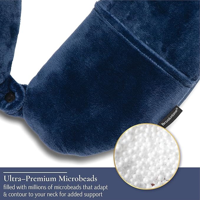 Brookstone Microbead Neck Pillow Soft Travel Pillow with Phone Pocket | Millions of Tiny Beads Flex to Your Shape for Custom Support, Dual-Sided Fleece and Cool Microfiber Sides Suit Any Season - Image 5