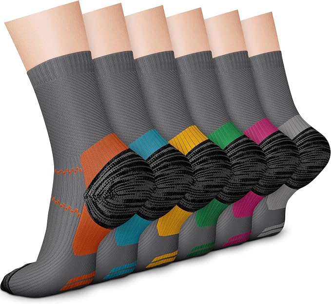 CHARMKING 6 Pairs Crew Compression Socks for Women & Men Circulation 15-20 mmHg is Best for All Day Wear Running Nurse by CHARMKING
