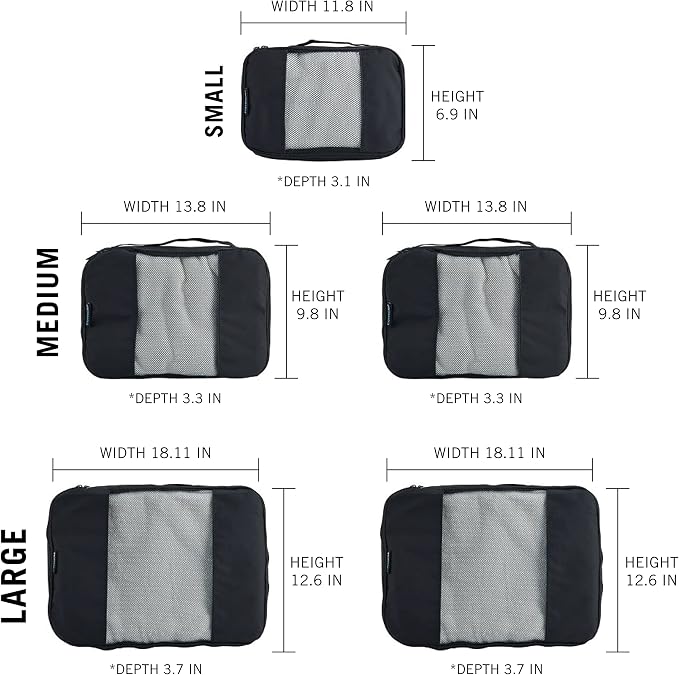Travel Wise Packing Cubes for Travel - 5 Piece Set with Pattern Design, Lightweight Ripstop Nylon Luggage Organizers with Mesh Panel, Small Medium Large Sizes - Image 3