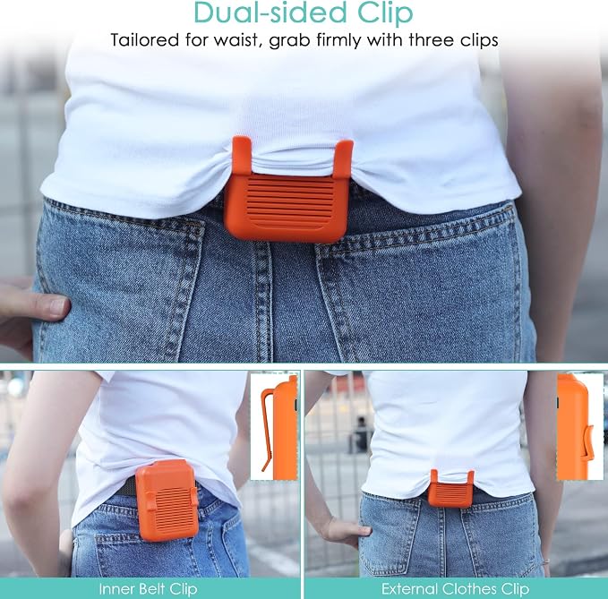 Portable Mini Waist Fan Clip on Belt, 6000mAh Rechargeable Battery Powered Wearable Body Fan With Max 23H Working Time, 3 Speeds, 5100RPM Strong Airflow for Jobsite Farm Fishing Gardening Camping - Image 5