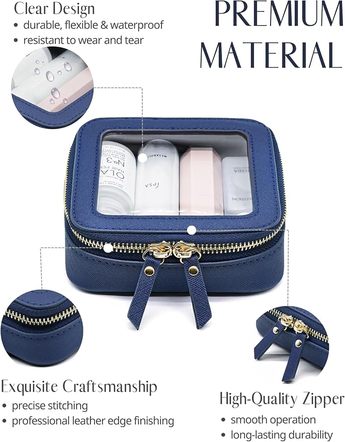 Clear Makeup Bag with Zipper Small Travel Cosmetic Case Navy Blue Mini Pouch for Purse Accessories Car Storgae Essentials Bag Purse Pouch Organizer Compact Small Clear Toiletry Bag for Traveling - Image 2