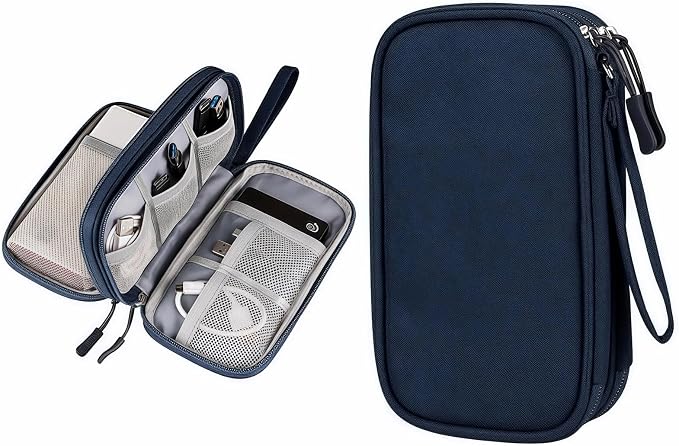Portable Waterproof Double Layers All-in-One Storage Bag, Travel Cord Organizer，Electronics Accessories Organizer Pouch Bag for Accessories,Charger, USB Cable, Gadget (navy blue) by Unknown
