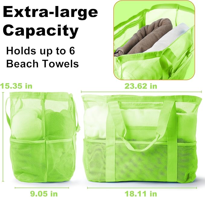 CaCTOUR Mesh Beach Bag,Large Beach Bags for Women with 8 Pockets,Packable Tote Bag for Beach Cruise Pool Vacation Essentials - Image 6