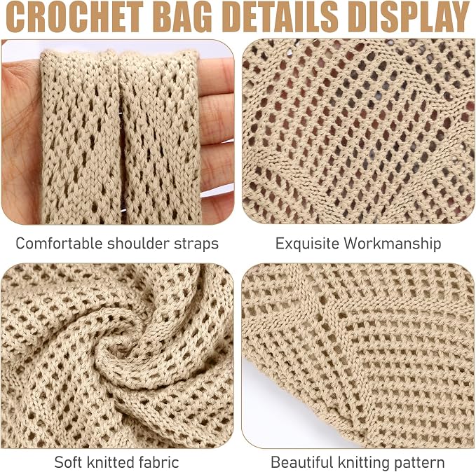 hatisan Crochet Bag for Women, Handmade Knit Beach Tote Bag Summer - Image 6