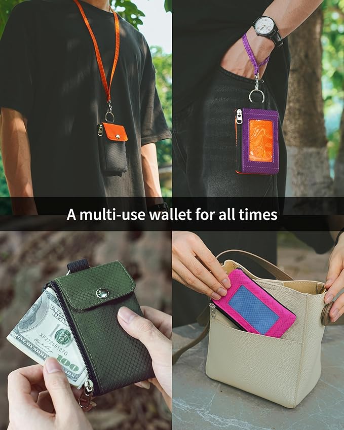 Artpaxy Minimalist Wallet For Mens Womens, Keychain RFID Blocking Zipper Small Wallet with ID Window 2 Lanyards,Water Resistant Travel Cash Card Coin Case Boys Girls - Image 4