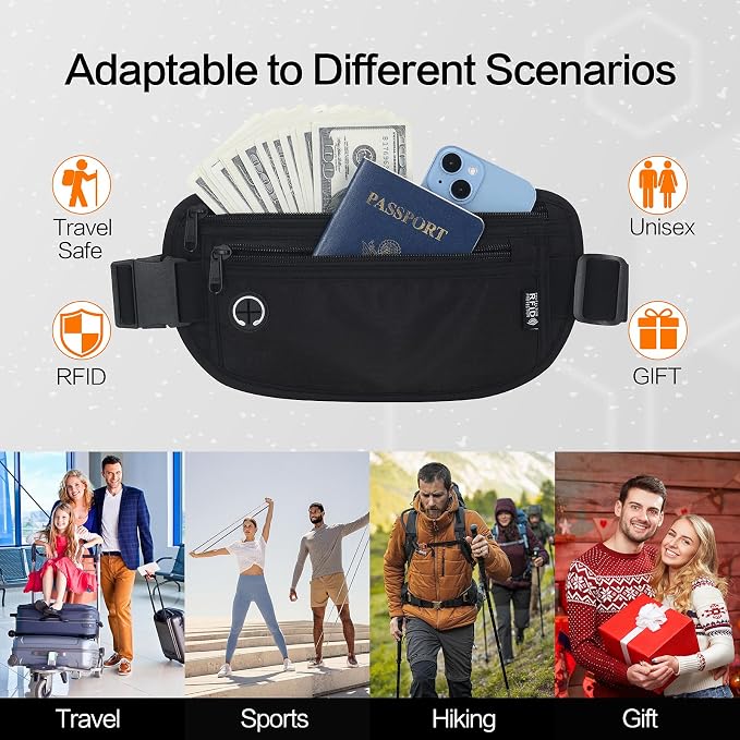 Slim Money Belt for Travel - Anti-Theft Hidden Passport Holder Waist Wallet with Secure Pouch for Cash, Credit Cards & Phone Safe (Small Black) - Image 4