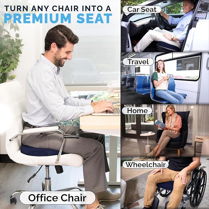 ComfiLife Doctor Recommended Seat Cushion - Premium Gel & Memory Foam Office Chair, Car Seat, Lifting Cushion - Chair Cushions for Back & Sciatica Relief - Seat Cushions for Office & Desk (Navy) - Image 9