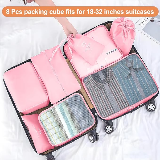 Packing Cubes for Travel- 8 Set Luggage Organizer Bags for Family, Mesh Breathable Travel Packing Cubes for Suitcases Durable Travel Essentials Bags Set (Pink, 8 Set) - Image 5