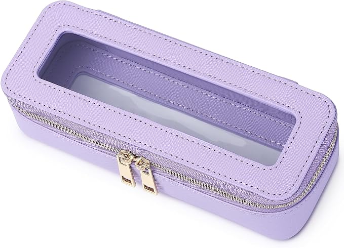 Pinkmik Makeup Brush Case, Purple, Slim | Clear Travel Cosmetic & Toiletry Bag, Small with Zipper, Purse Organizer, Car Essential Bag for Women by Pinkmik