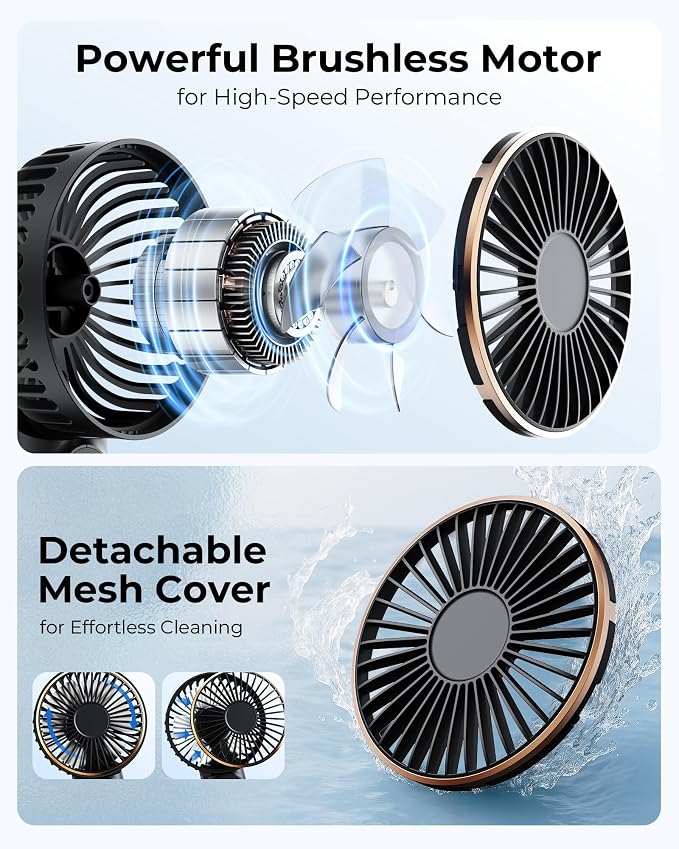 TUNISE Portable Handheld Fan, Portable Fan Rechargeable, 4000mAh, 180° Adjustable, 6 Speed Wind, Display Electricity in Real Time, USB Rechargeable Foldable F an, Quiet Personal Fan as Power Bank - Image 3