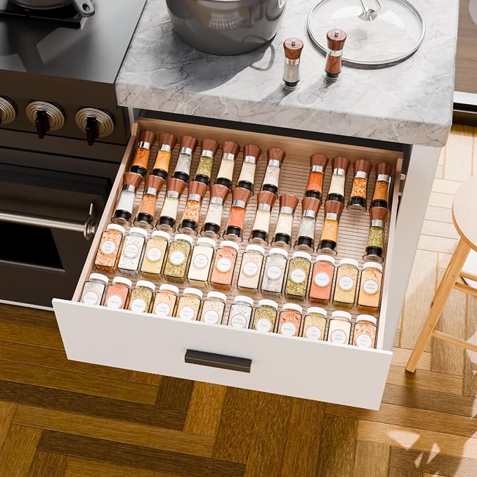 4 Pack Adjustable In Drawer Spice Organizer - Expandable From 11'' to 22'' - Acrylic Drawer Seasoning Organizer,Clear Spice Organization Tray for Cabinet Drawers Condiment,Nail Polish and Jar - Image 8