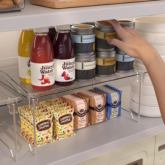 STARLATTA 2 Pcs Cabinet Organizer Shelf, Stackable Kitchen Counter Shelves, Spice Rack,Countertop Organizers, Clear Plastic Storage Shelves Rack for Makeup,Bathroom,Cupboard,Desk,Pantry Organization - Image 6