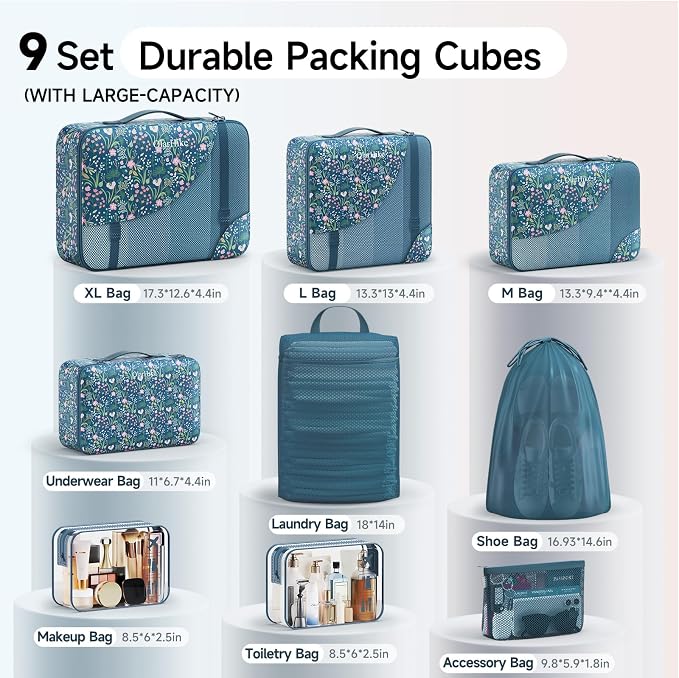 9 Set Packing Cubes for Travel, Gifts for Women Mom,Anti-Tearing Suitcase Organizer,OlarHike Vacation Essentials & Accessories for Cruise Ship - Image 2