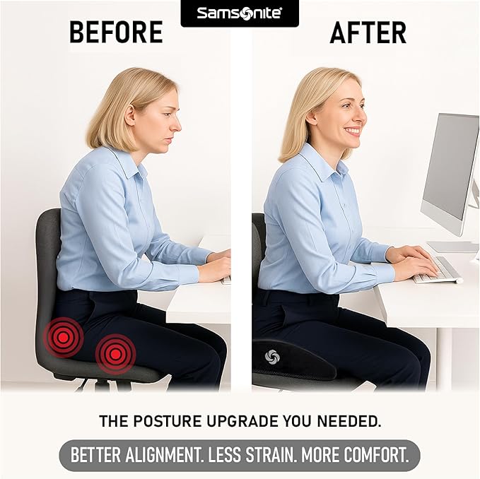 Samsonite Car Seat Cushion Curved Pillow - Butt Cushions for Office Chairs, Car Seat Back Support Pillow Tailbone Support Cushion - Image 3