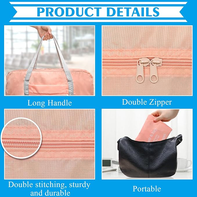 Foldable Travel Duffel Bag 2PCS Tote Carry on Luggage Bag Spirit Airlines Personal item Sports Gym Bag Water Resistant Weekender Overnight Bags for Women and Men (Pink+Blue) - Image 5