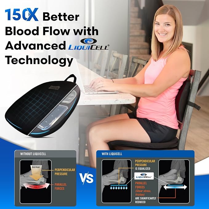 Travel Seat Cushion with LiquiCell® Membrane (Now Upgraded) - Thin Orthopedic Cushion for Sciatica, Tailbone, Back Pain Relief – Lightweight Foldable | Car, Truck, Airplane, Office & Home - Image 4