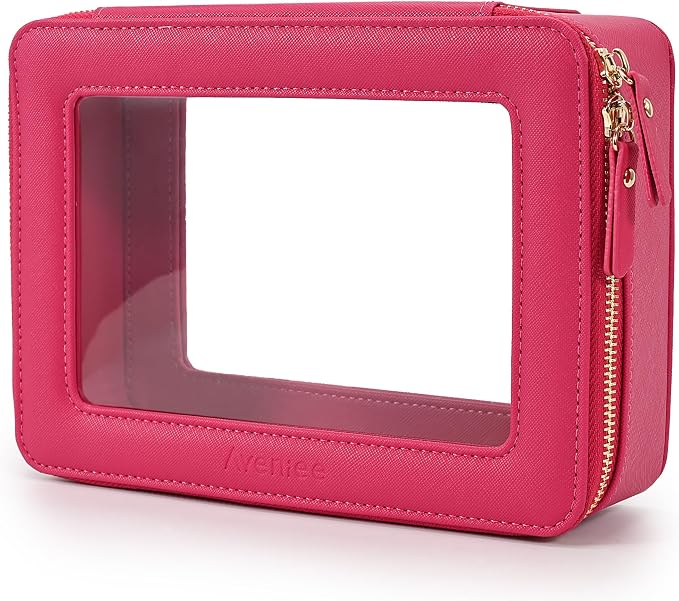 Aveniee Clear Makeup Bag Organizer,Large Travel Toiletry Bag for Women, Waterproof Cosmetic Pouch with Zippers,Car Organizers and Storage Case for Accessories,Hotpink by Aveniee