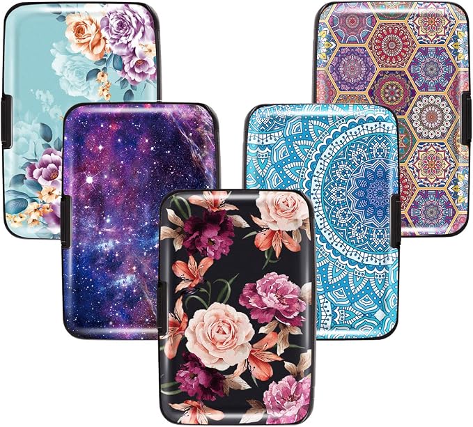 Mini Credit Card Holder for Women,RFID Blocking Slim Hard Card Case ID Case Travel Wallet Black Rose Flowers - Image 8
