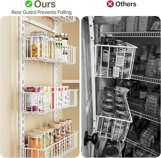 Delamu Adjustable Cabinet Door Organizer, 8-Tier Hanging Spice Rack Organizer, Metal Over the Door Pantry Organizer, Pantry Organizers and Storage Shelves for Kitchen Bathroom Laundry Room, White - Image 3